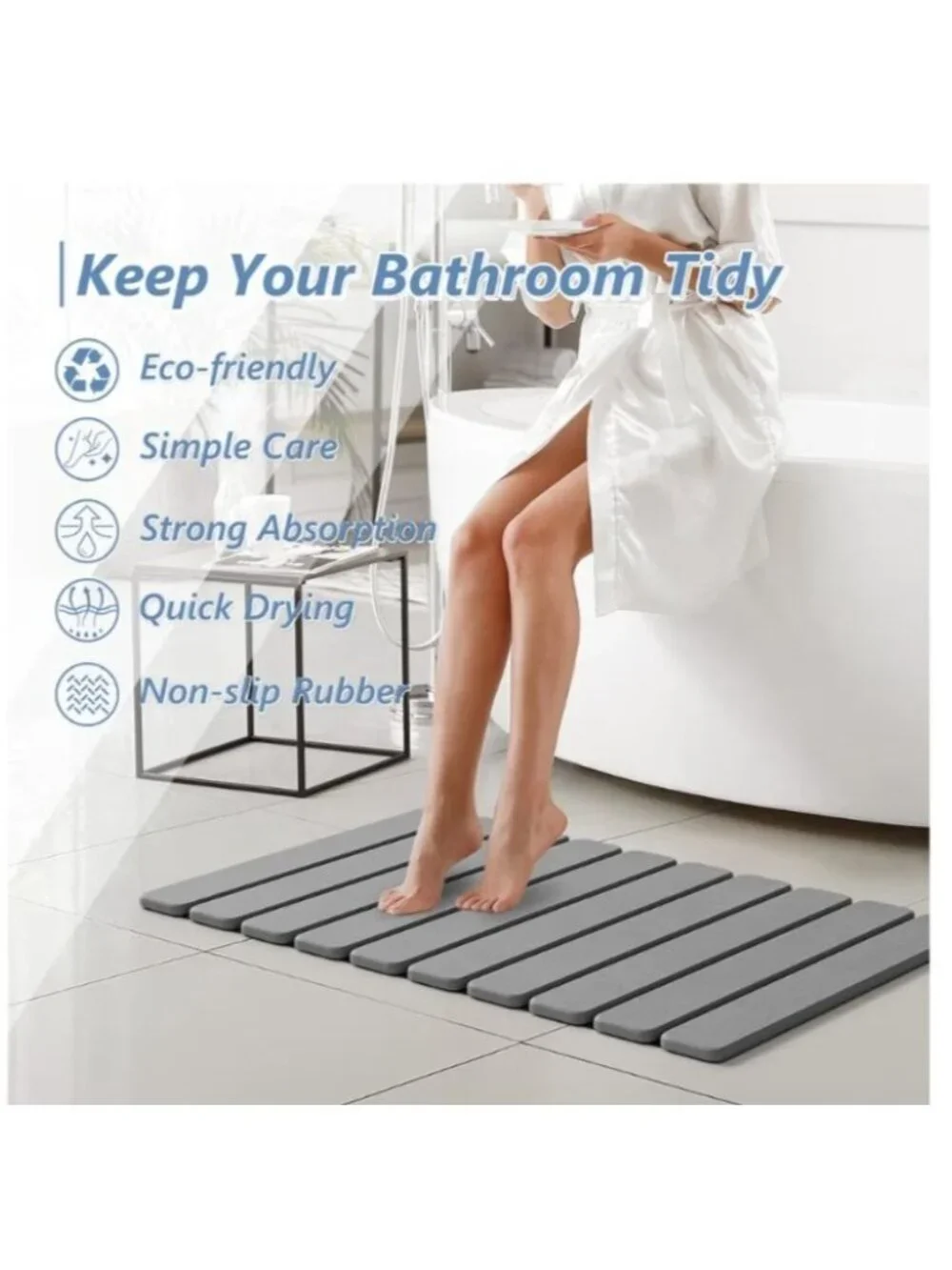 AWW Foldable Stone Bathmat Quick-Dry Mat Non-Slip & Super Absorbent 23.6